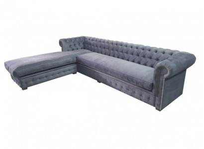 Samt Ecksofa Chesterfield Textil Stoff Eckcouch Sofa Polster Couch Eckgarnitur